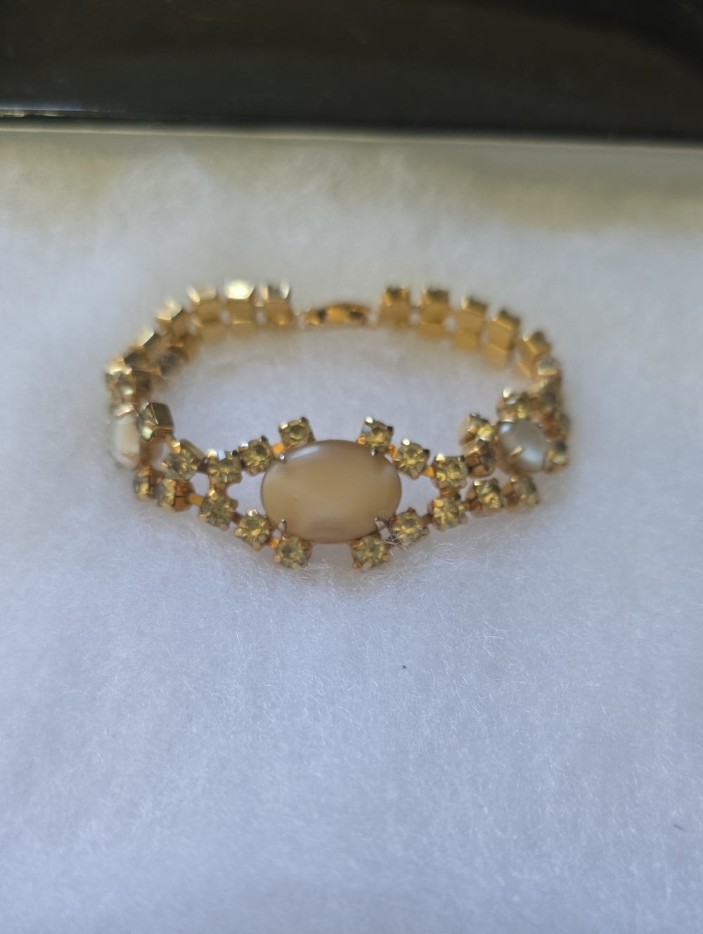 Gold-Tone Beige Stone Floral Link Bracelet